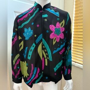Vintage Colorful Floral Women's zip up thin Jacket with shoulder pads